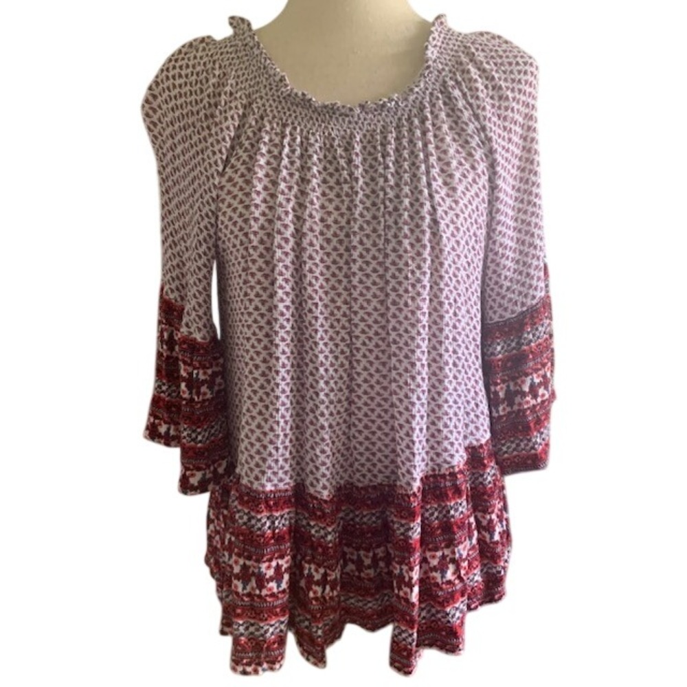 Boho Rayon Top 1X Bell Sleeve Flowy Peasant‎ Blouse Festival Chic Indie Hippie